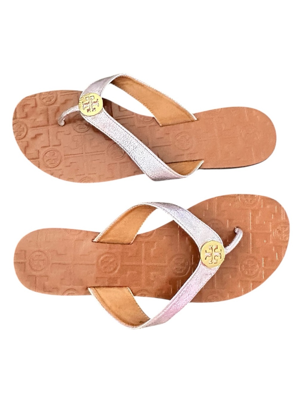 Tory Burch Thora Reverse Metallic Lavender Gold Purple Sandals Flip Flops 7 - Picture 5 of 9